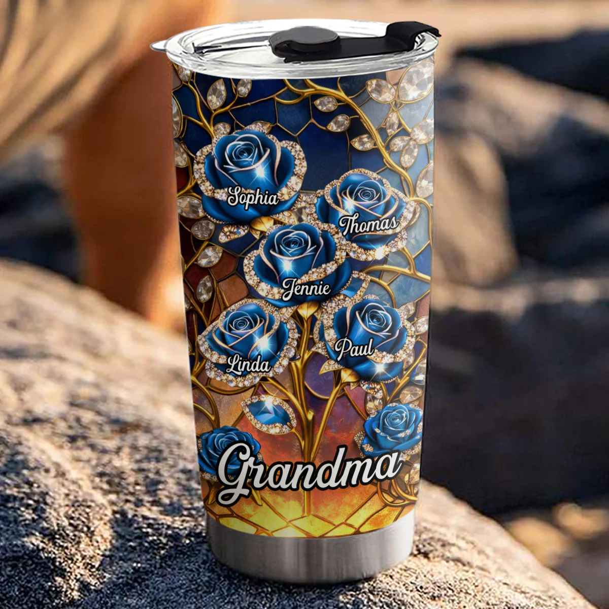 Rose Flower Grandma - Personalized Custom 3D Effect Tumbler - Image 3