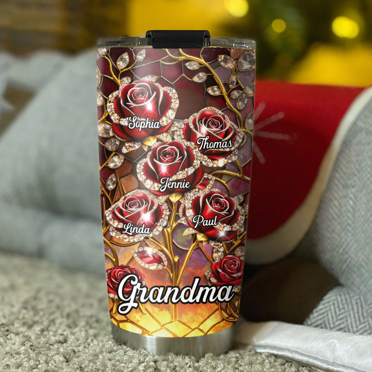 Rose Flower Grandma - Personalized Custom 3D Effect Tumbler - Image 4