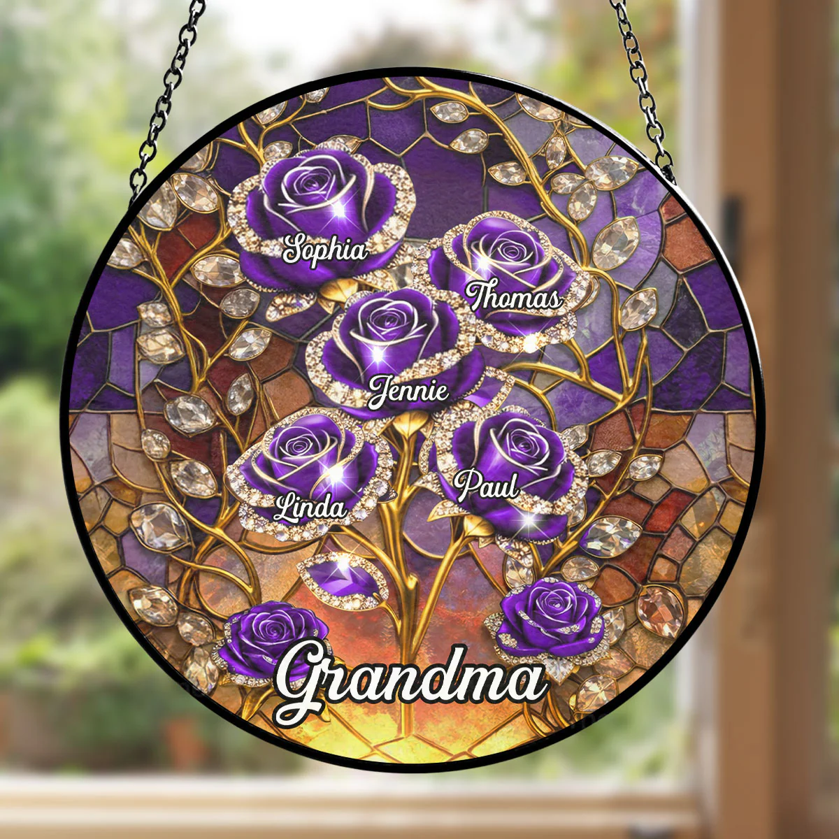 Rose Flower Grandma - Personalized Custom Window Hanging Suncatcher