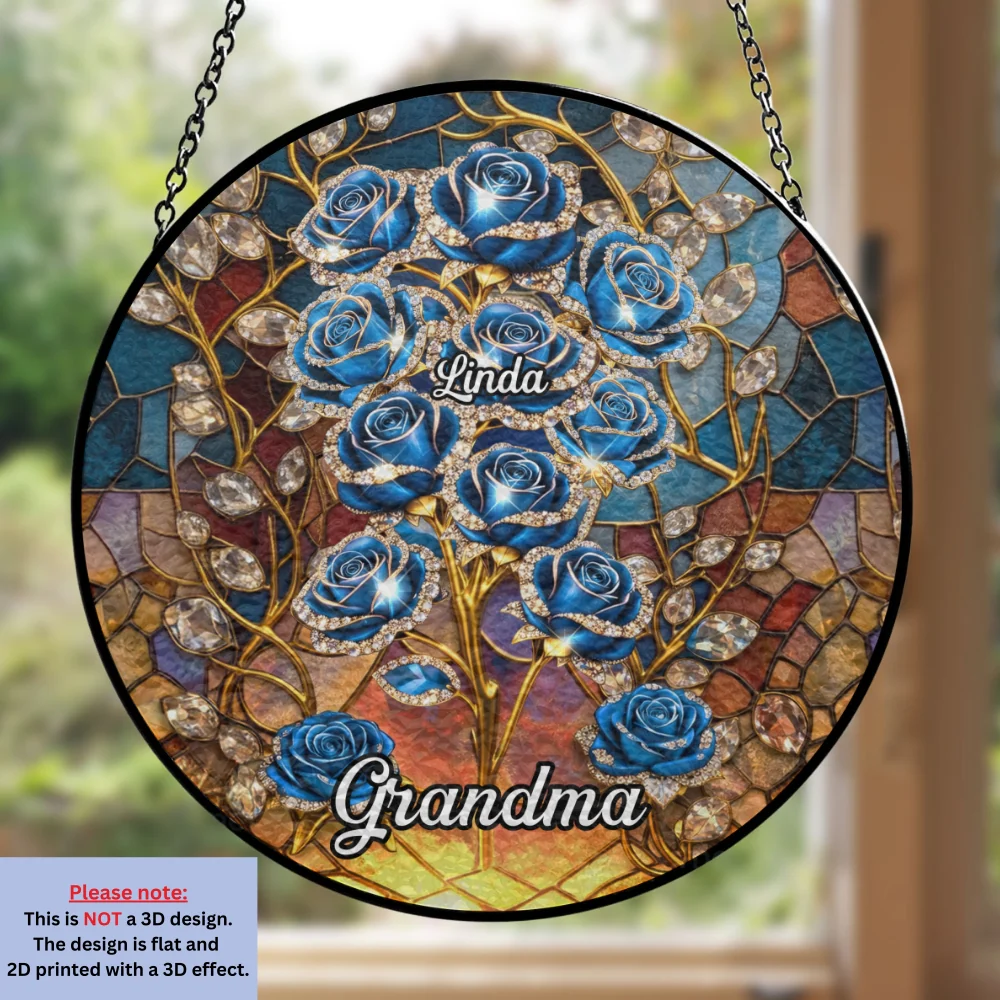 Rose Flower Grandma - Personalized Custom Window Hanging Suncatcher - Image 6