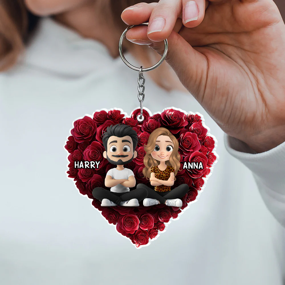 Rose Heart Couple - Personalized Custom Acrylic Keychain - Image 4