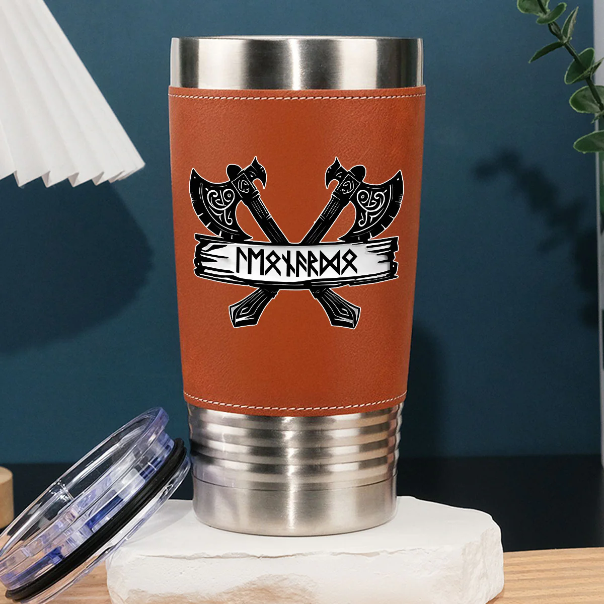 Rune Marked Viking - Personalized Custom Leather Tumbler