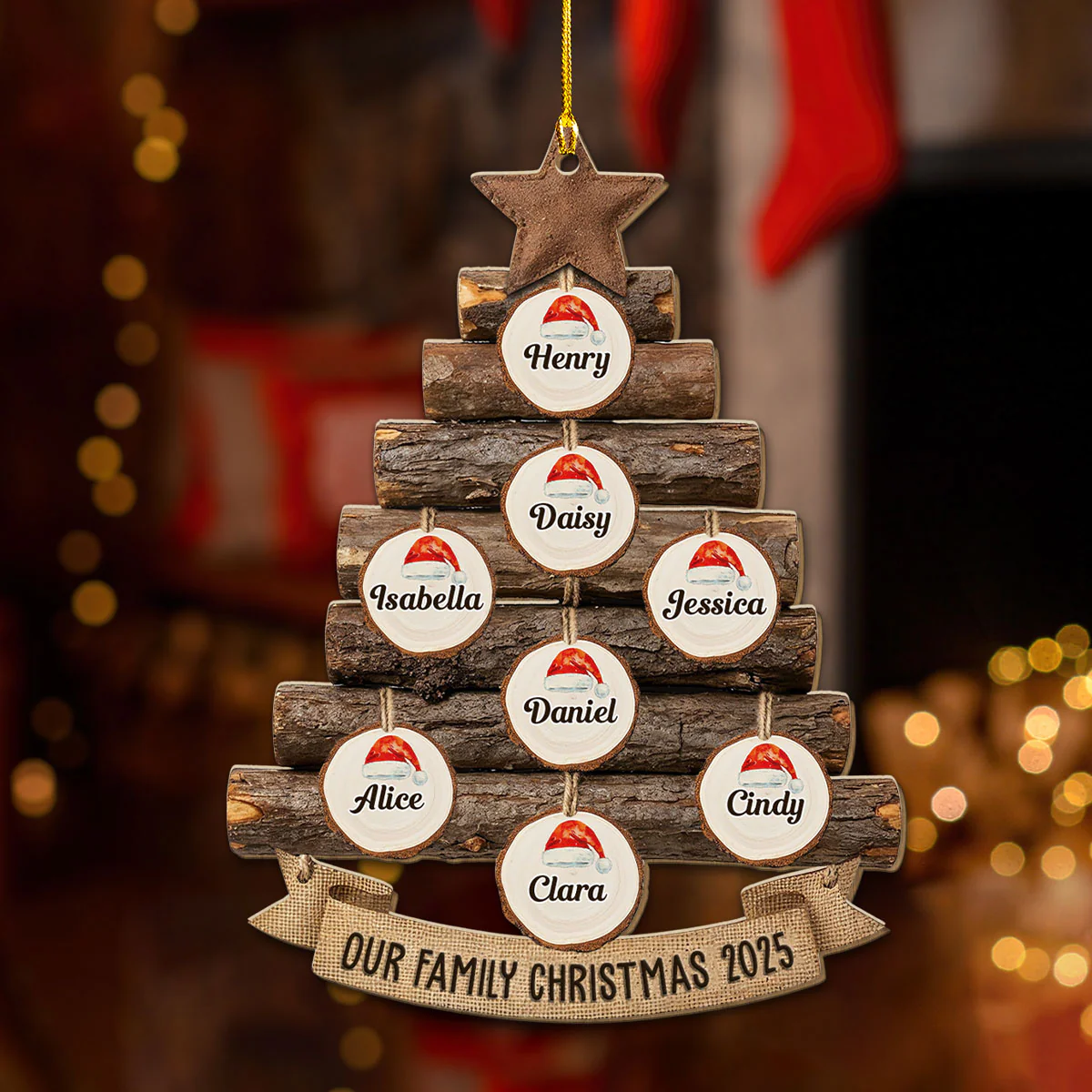 Rustic Family Christmas Tree - Personalized Custom Wood Ornament - Image 2