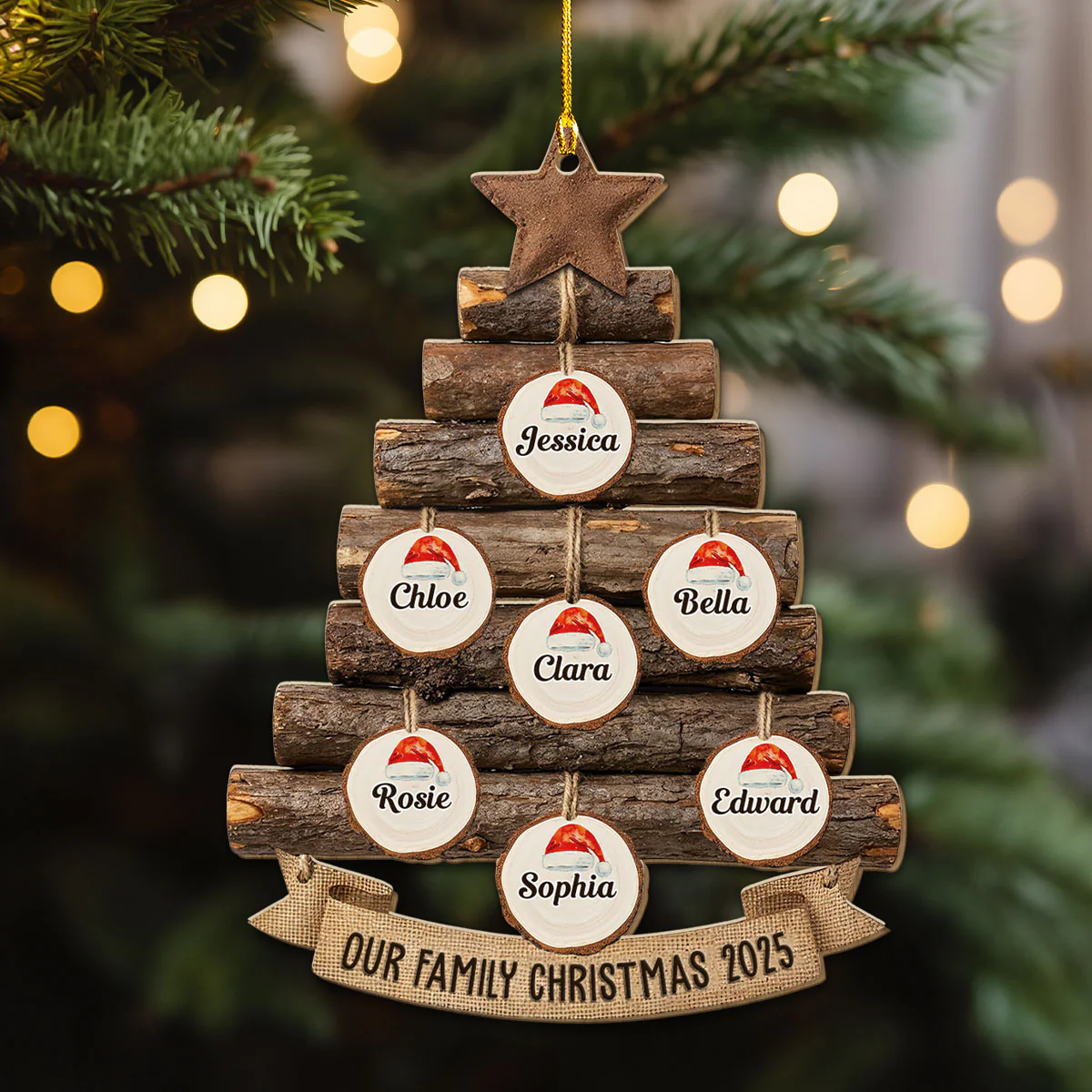 Rustic Family Christmas Tree - Personalized Custom Wood Ornament - Image 5