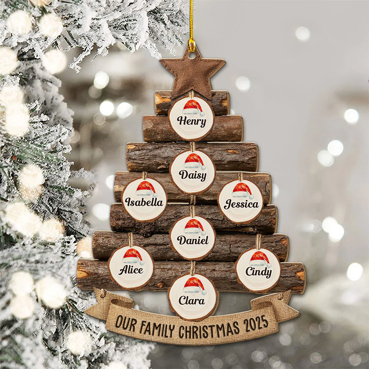 Rustic Family Christmas Tree - Personalized Custom Wood Ornament - Image 6