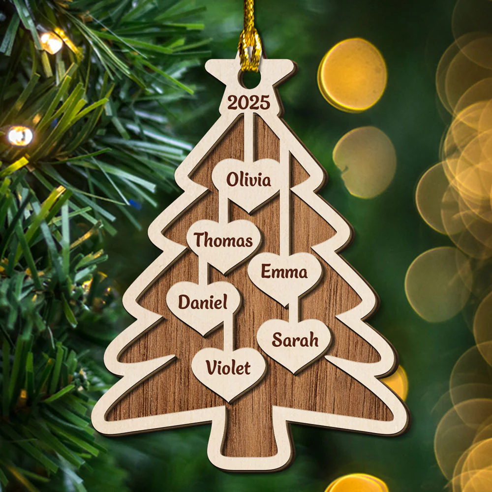 Rustic Wooden Christmas Tree - Personalized Custom 2-Layered Wood Ornament - Image 2