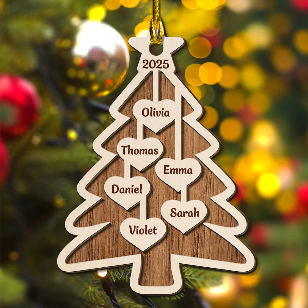 Rustic Wooden Christmas Tree - Personalized Custom 2-Layered Wood Ornament - Image 3