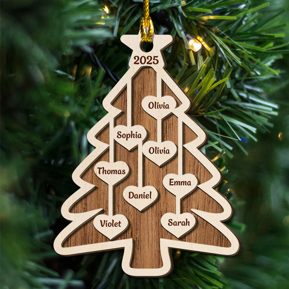 Rustic Wooden Christmas Tree - Personalized Custom 2-Layered Wood Ornament - Image 4