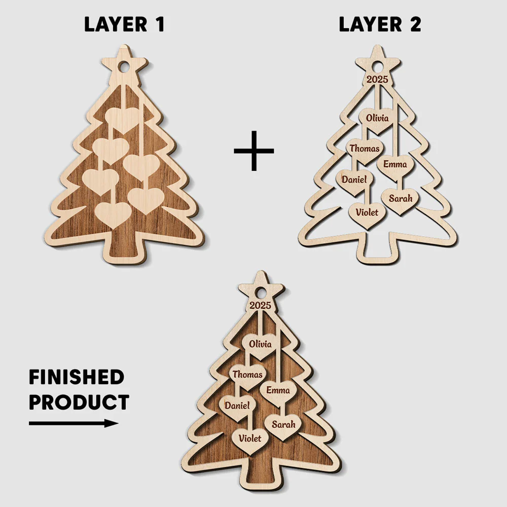 Rustic Wooden Christmas Tree - Personalized Custom 2-Layered Wood Ornament - Image 5