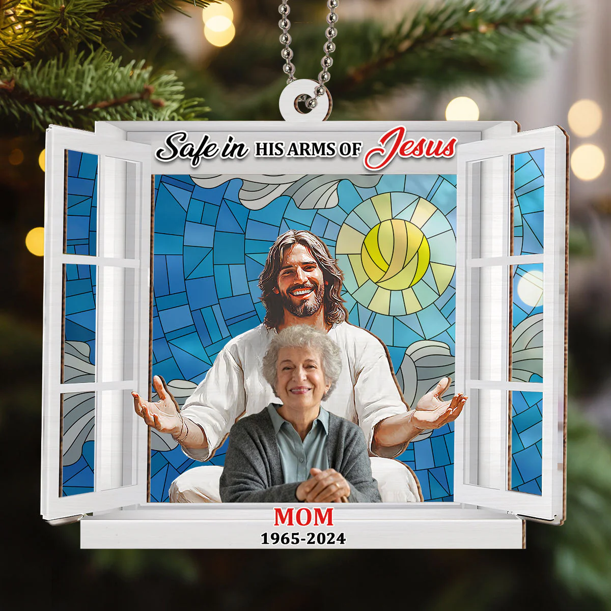 Safe In His Arms Of Jesus - Personalized Custom Suncatcher Ornament - Image 3