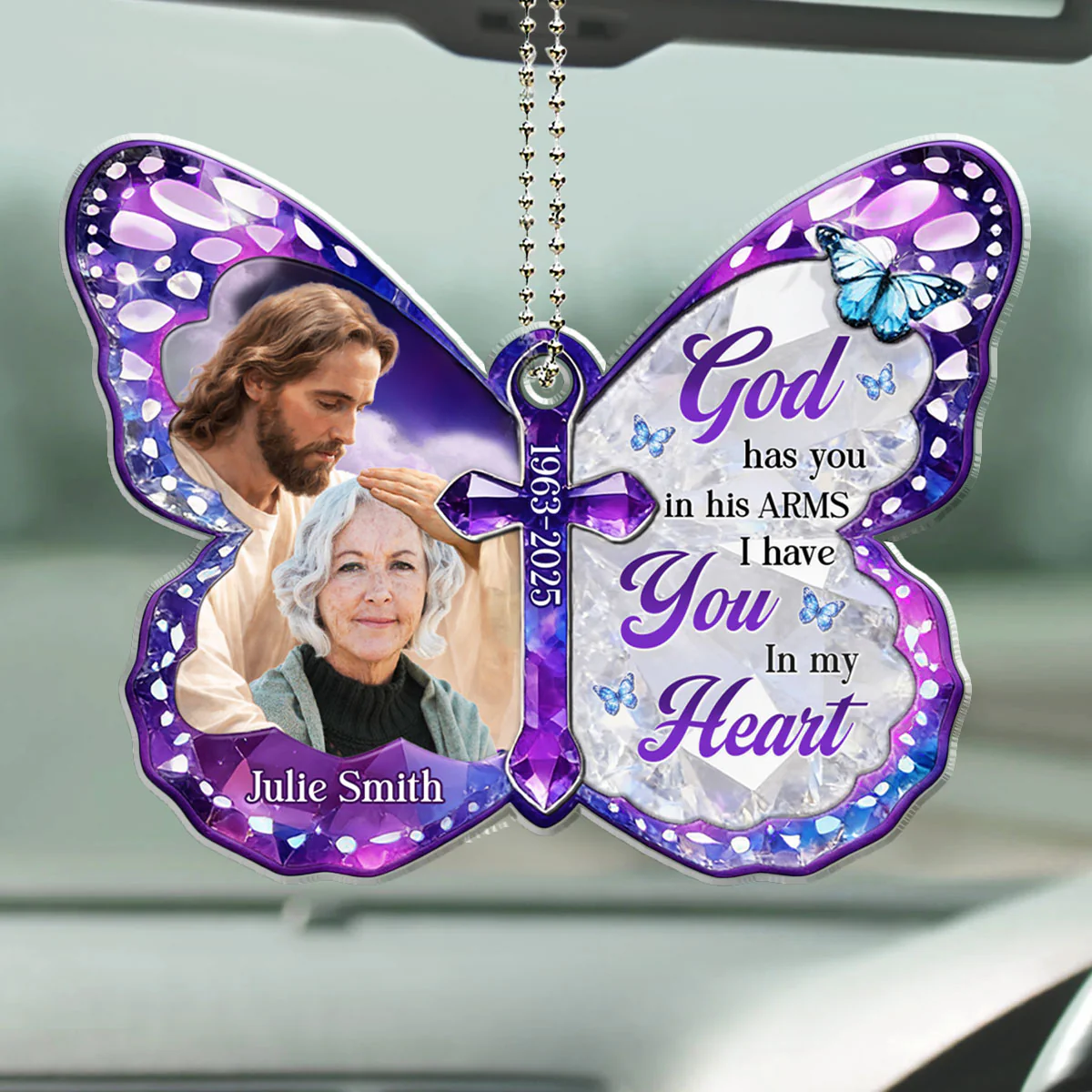 Safe In His Arms - Personalized Custom 3D Effect Car Ornament