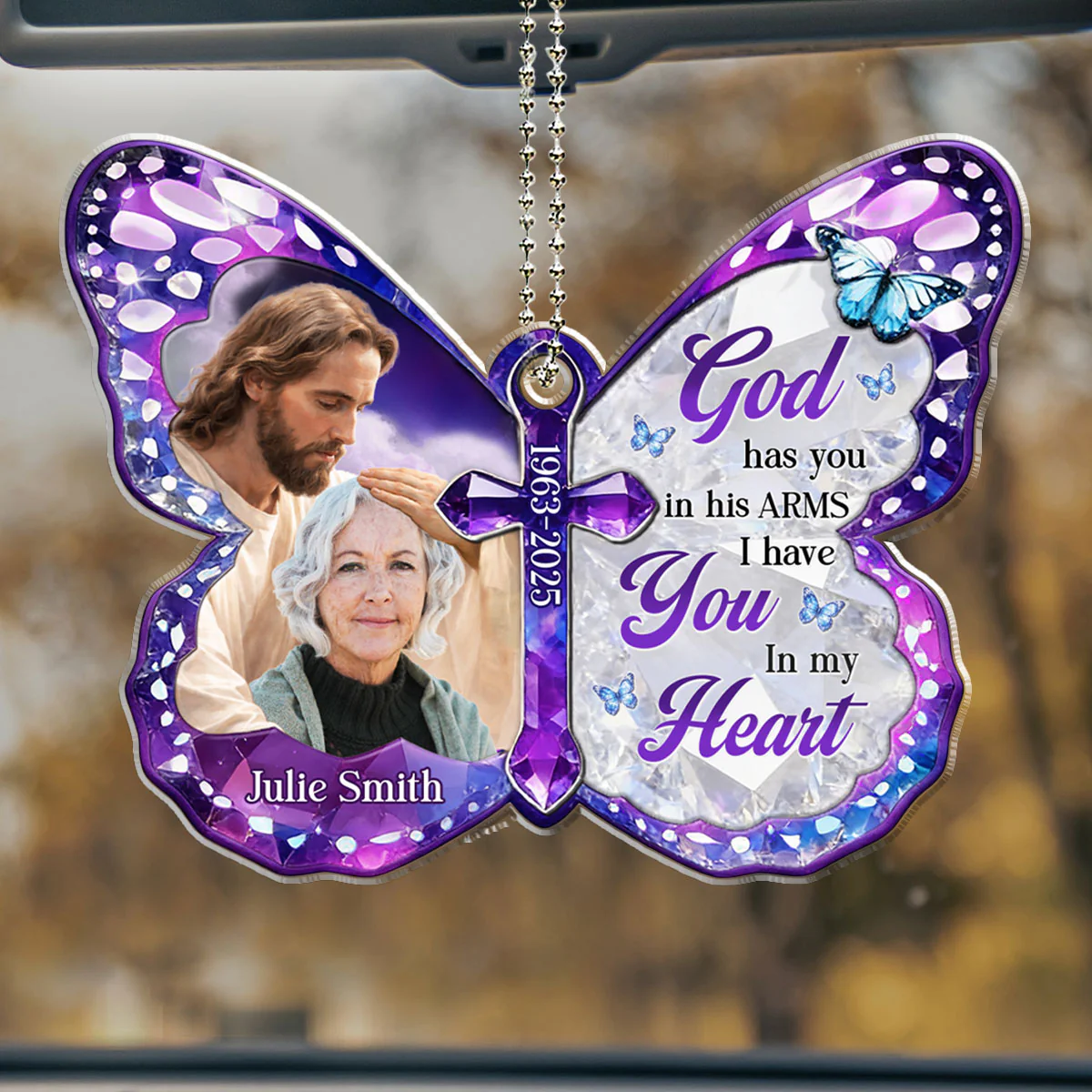 Safe In His Arms - Personalized Custom 3D Effect Car Ornament - Image 2