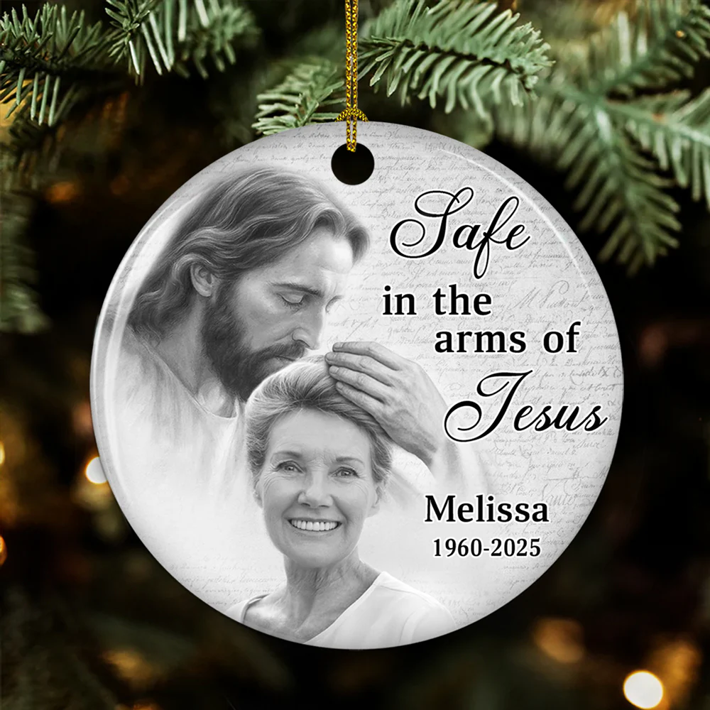 Safe In His Arms - Personalized Custom Ceramic Ornament - Image 4