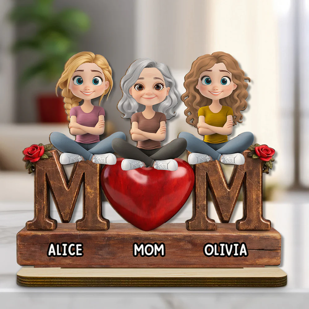 Safe in Mom Arms - Personalized Custom 2-Layer Wood Plaque With Flat Base