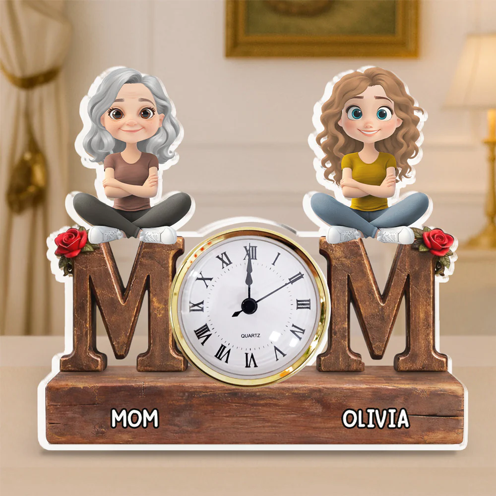 Safe in Mom Arms - Personalized Custom Acrylic Desk Clock Plaque - Image 2