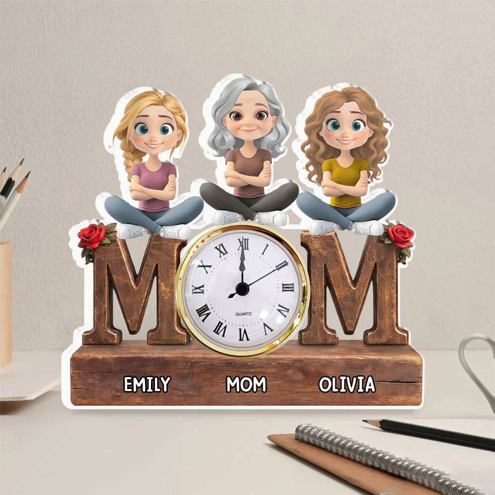 Safe in Mom Arms - Personalized Custom Acrylic Desk Clock Plaque - Image 3