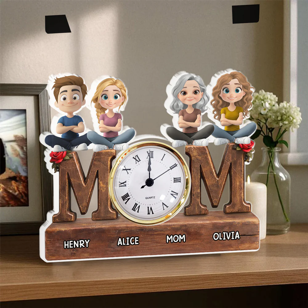 Safe in Mom Arms - Personalized Custom Acrylic Desk Clock Plaque - Image 4