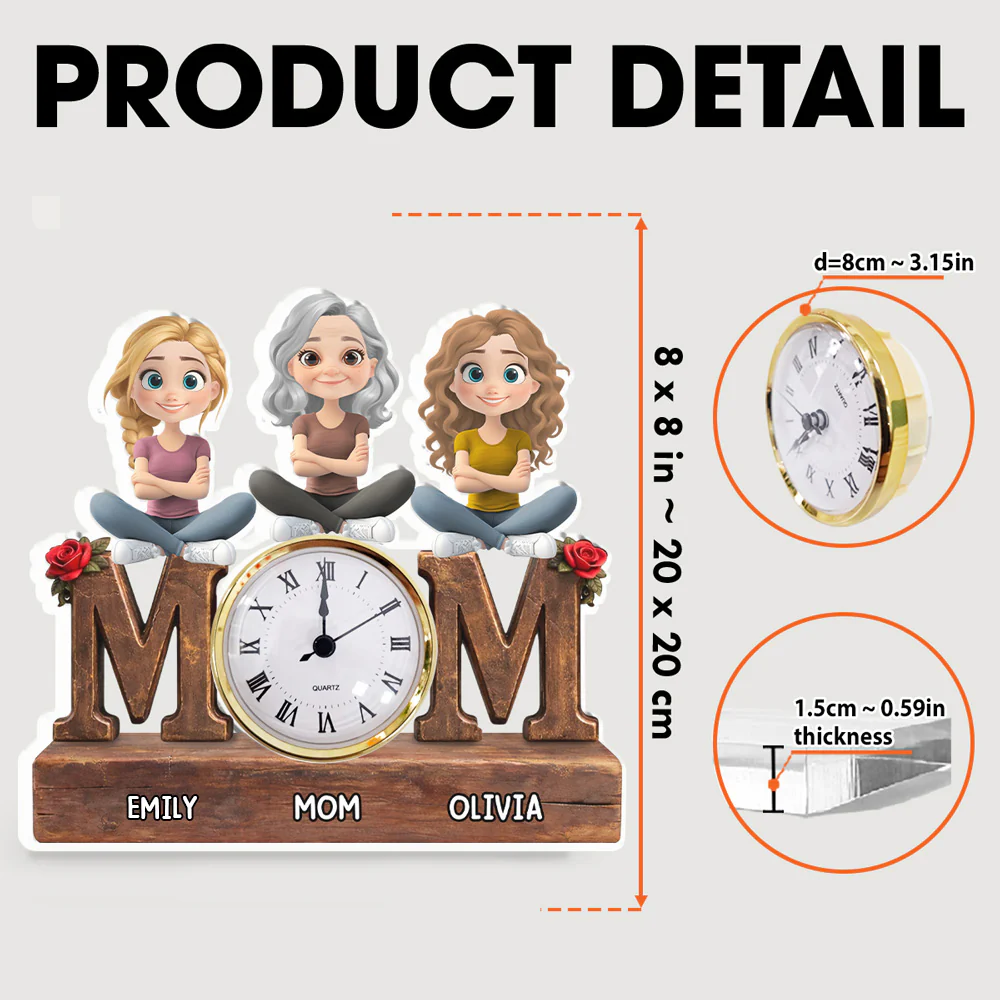 Safe in Mom Arms - Personalized Custom Acrylic Desk Clock Plaque - Image 5