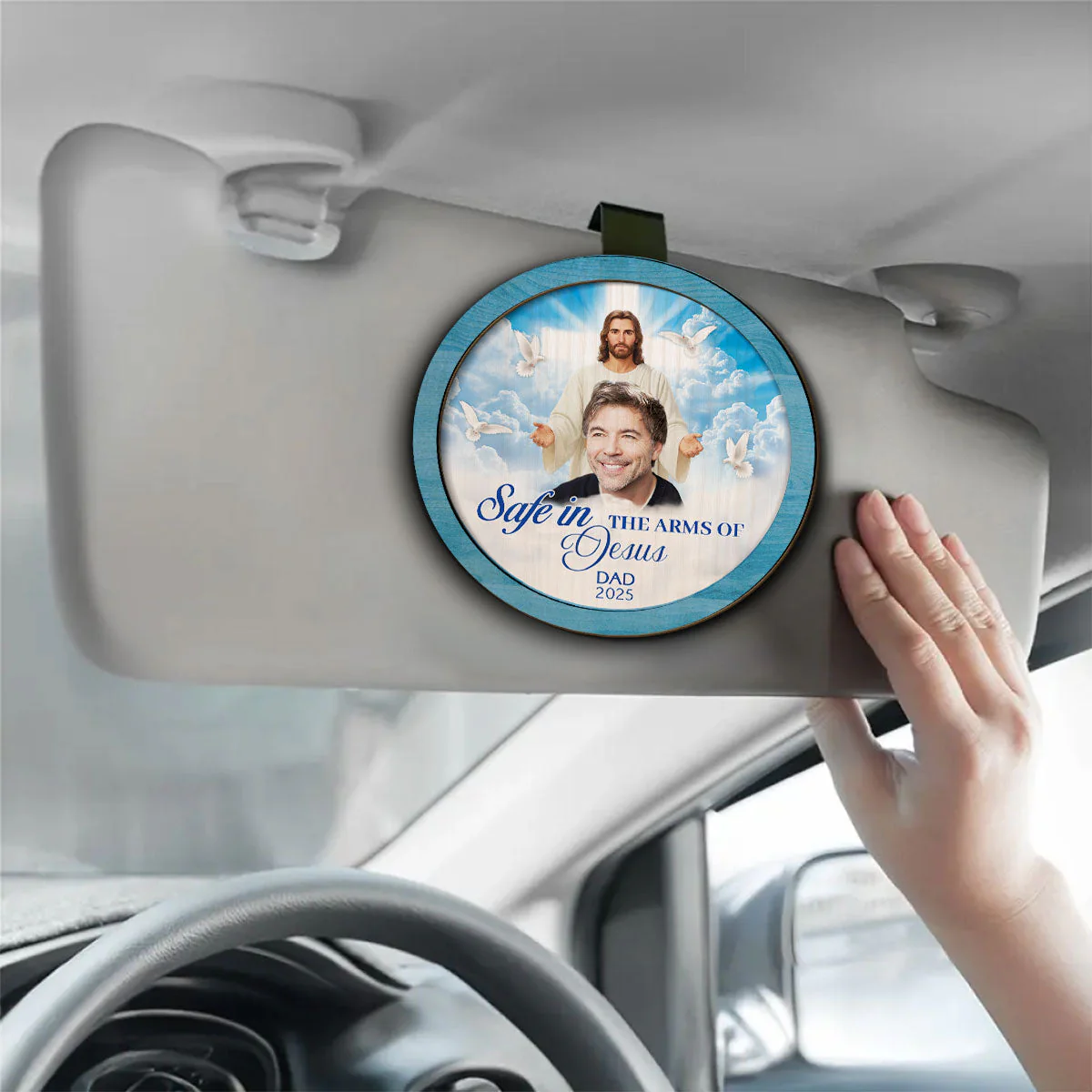 Safe In The Arms Of Jesus - Personalized Custom Car Visor Clip - Image 2
