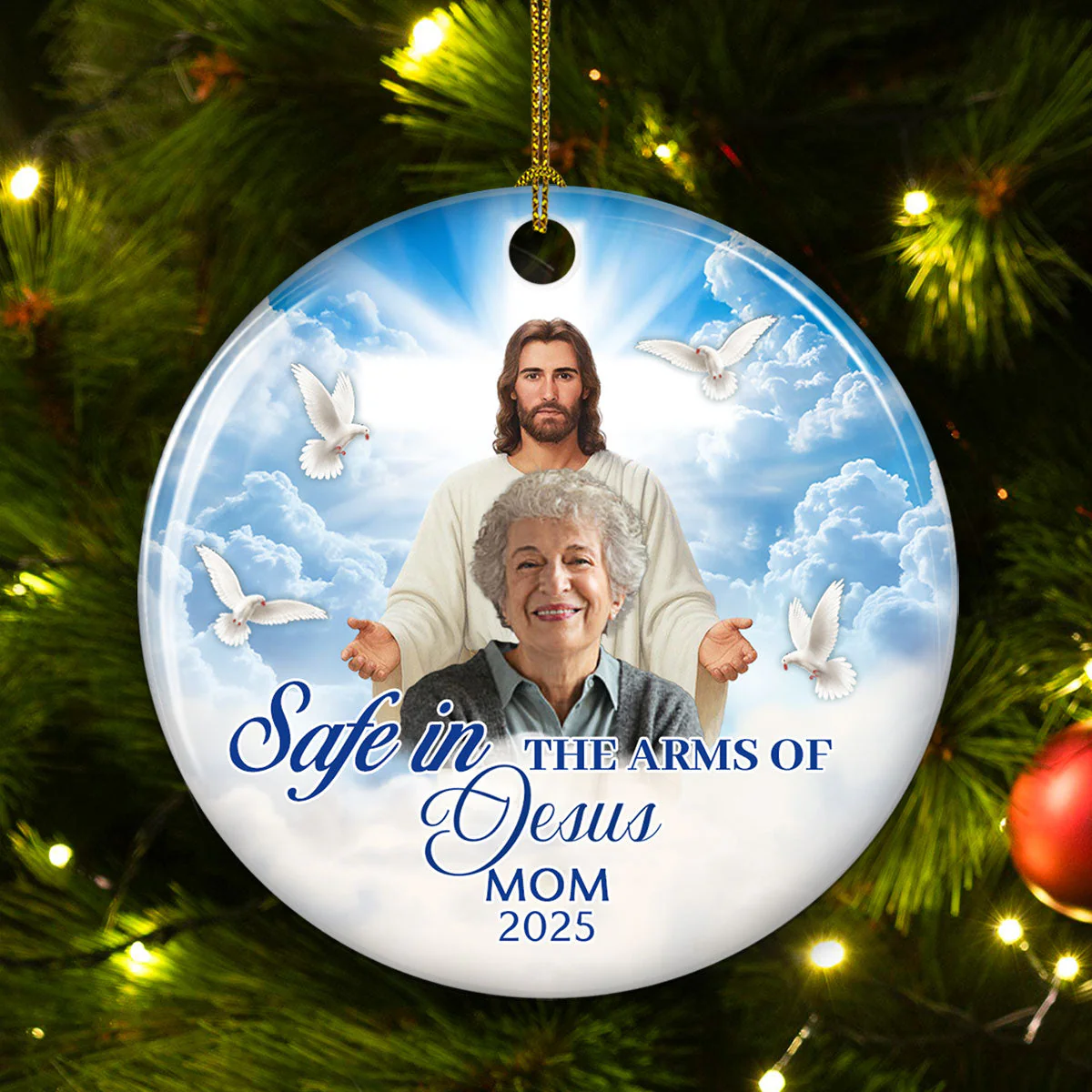 Safe In The Arms Of Jesus - Personalized Custom Ceramic Ornament - Image 5