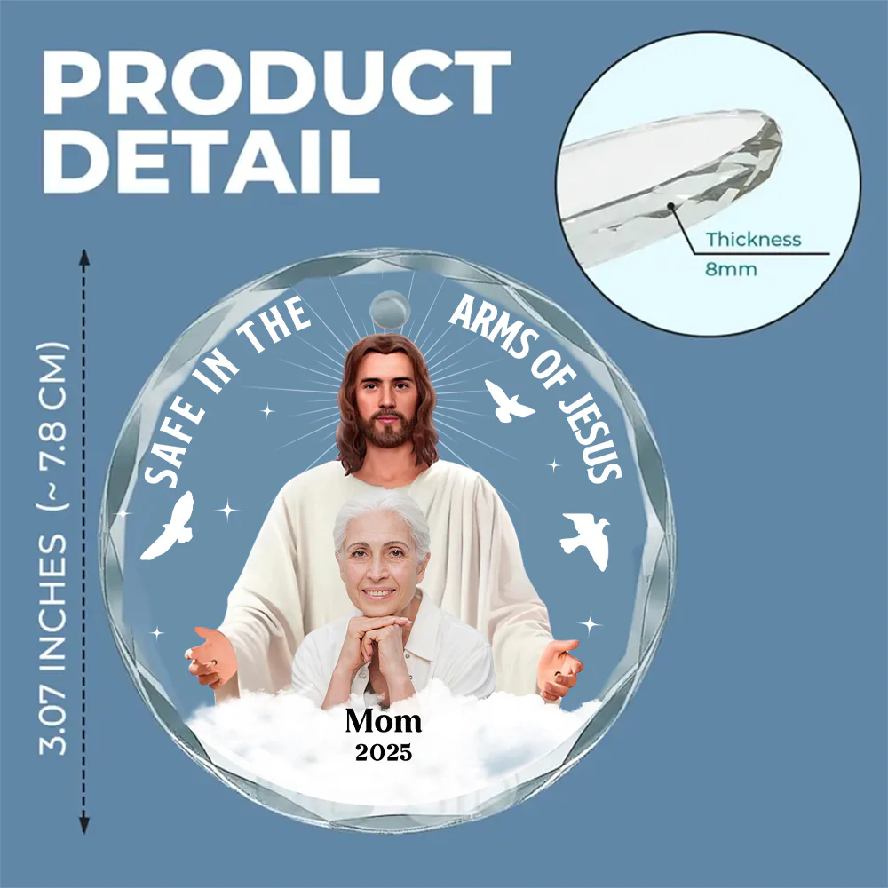 Safe In The Arms Of Jesus - Personalized Custom Glass Ornament - Image 2