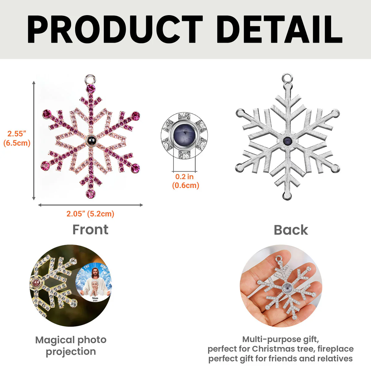 Safe In The Arms Of Jesus - Personalized Custom Photo Snowflake Projection Ornament - Image 4