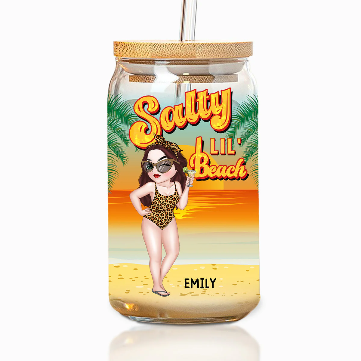 Salty Lil Beach - Personalized Custom Glass Can