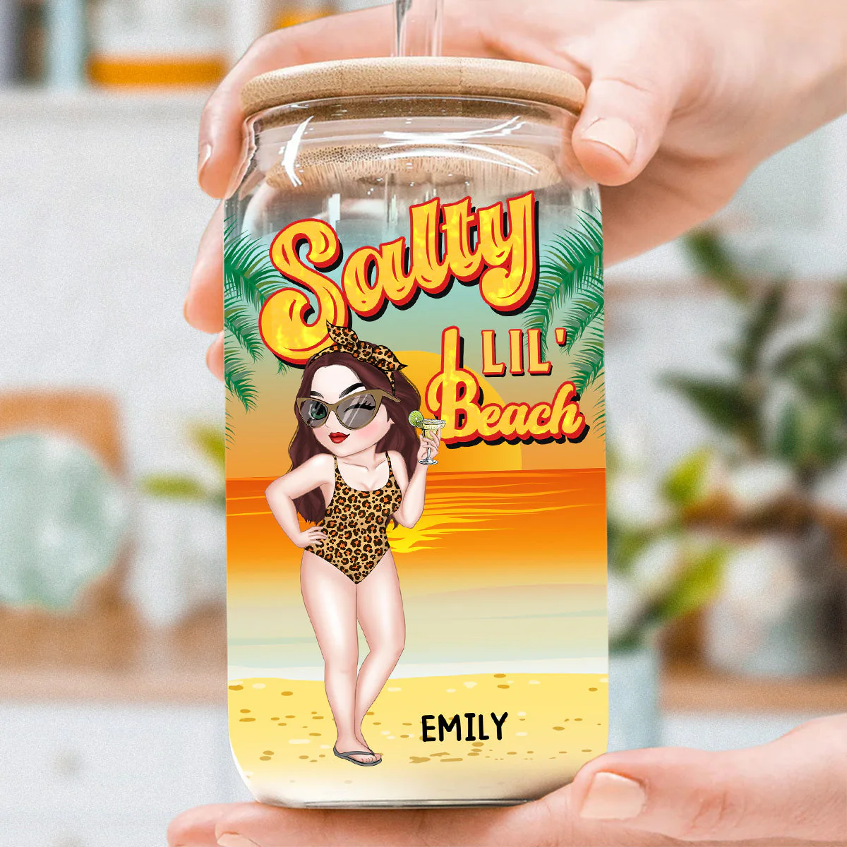 Salty Lil Beach - Personalized Custom Glass Can - Image 2