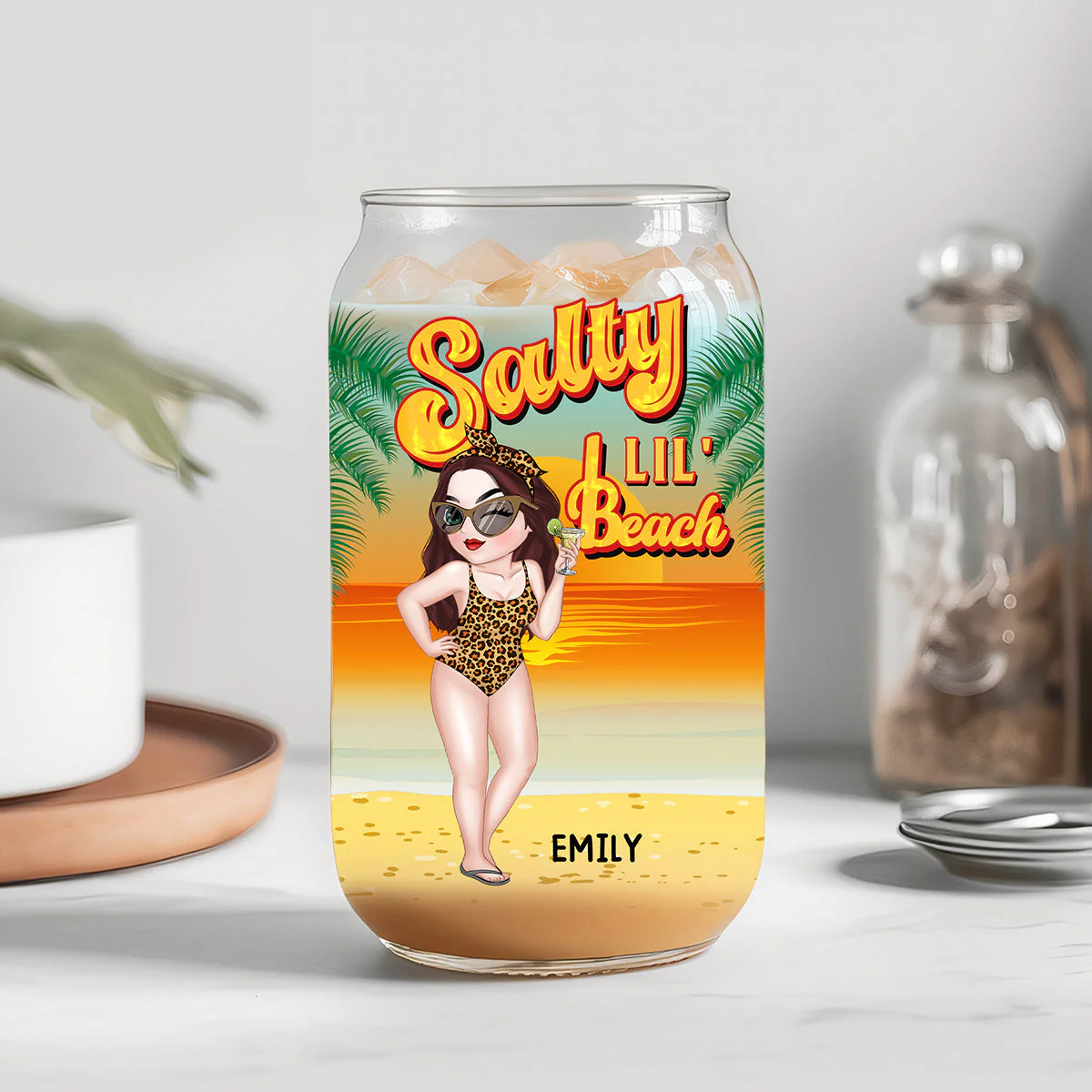 Salty Lil Beach - Personalized Custom Glass Can - Image 3