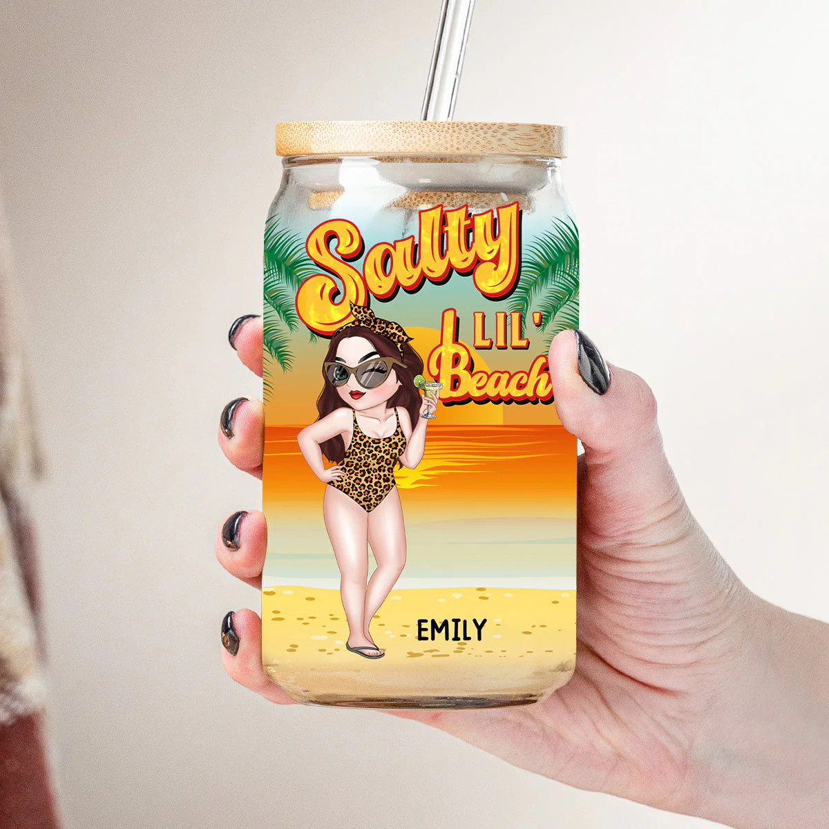 Salty Lil Beach - Personalized Custom Glass Can - Image 4