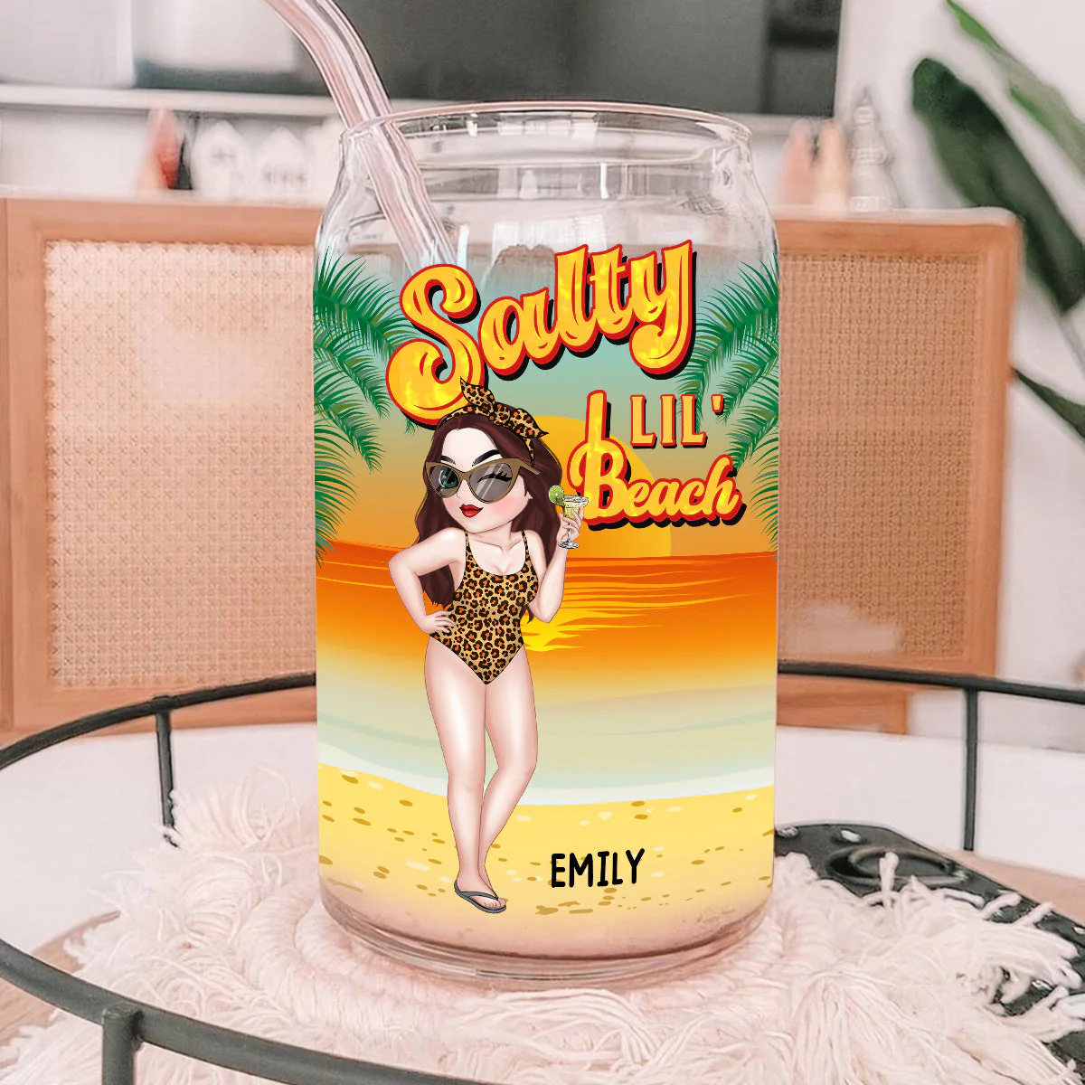 Salty Lil Beach - Personalized Custom Glass Can - Image 5