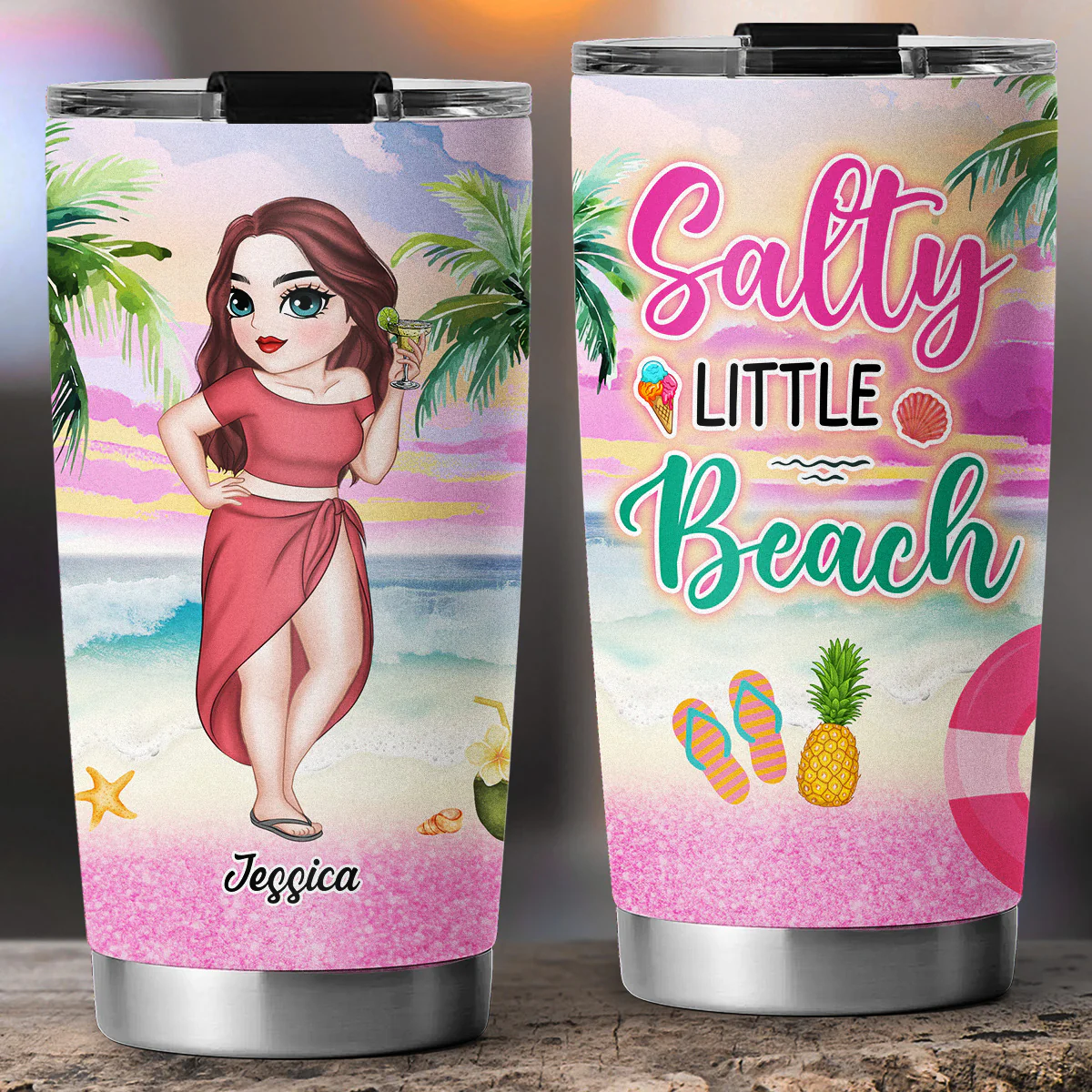 Salty Little Beach - Personalized Custom Tumbler - Image 2
