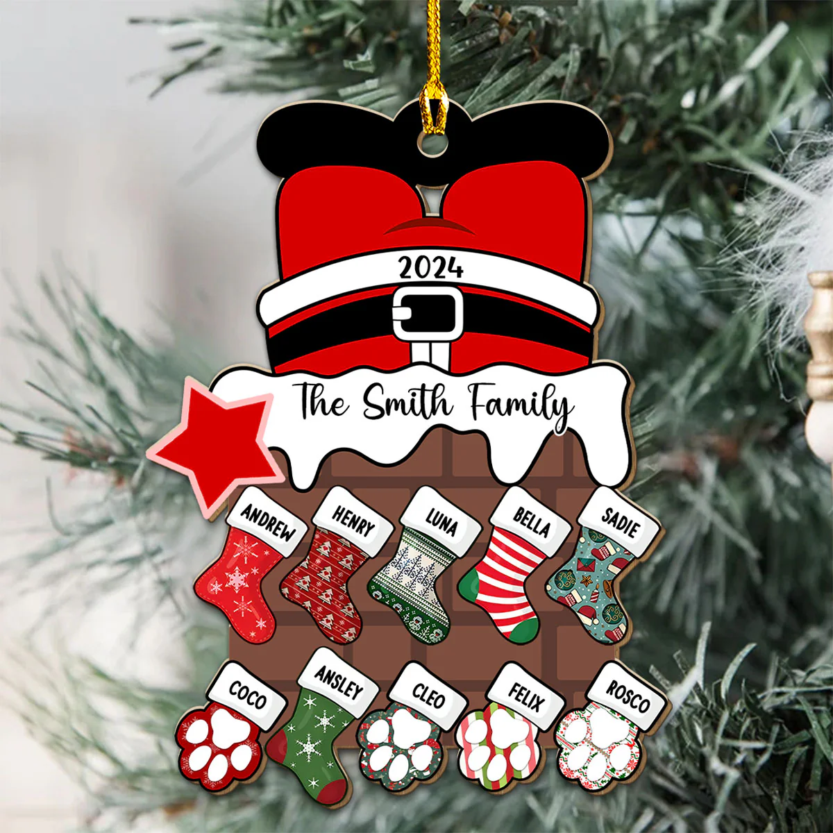 Santa Brings Gift To Us - Personalized Custom Wood Ornament - Image 3