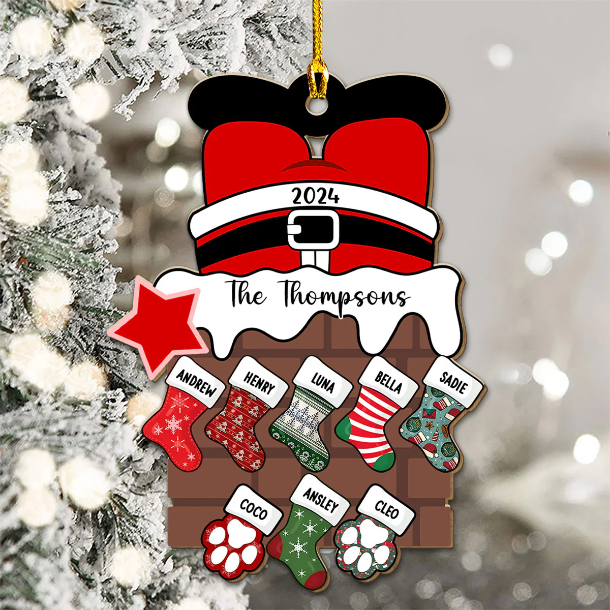 Santa Brings Gift To Us - Personalized Custom Wood Ornament - Image 4