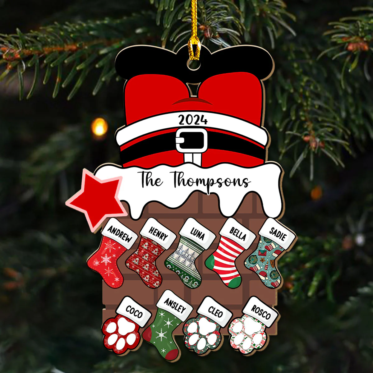 Santa Brings Gift To Us - Personalized Custom Wood Ornament - Image 5
