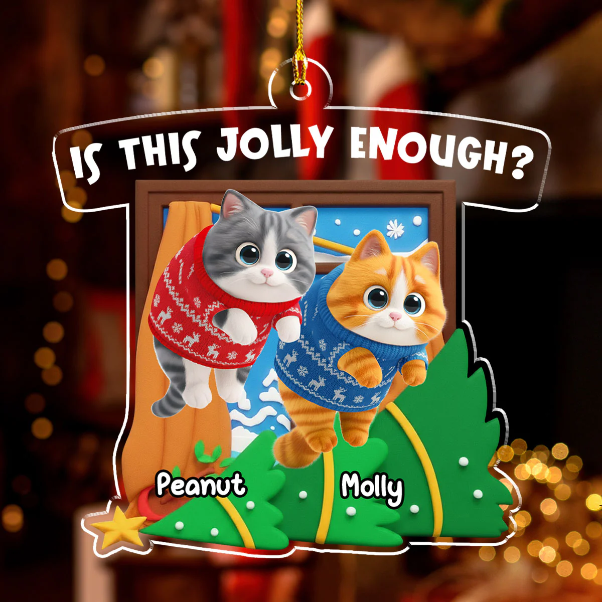 Santa Define Cat Naughty Cartoon - Personalized Custom Acrylic Ornament - Image 2