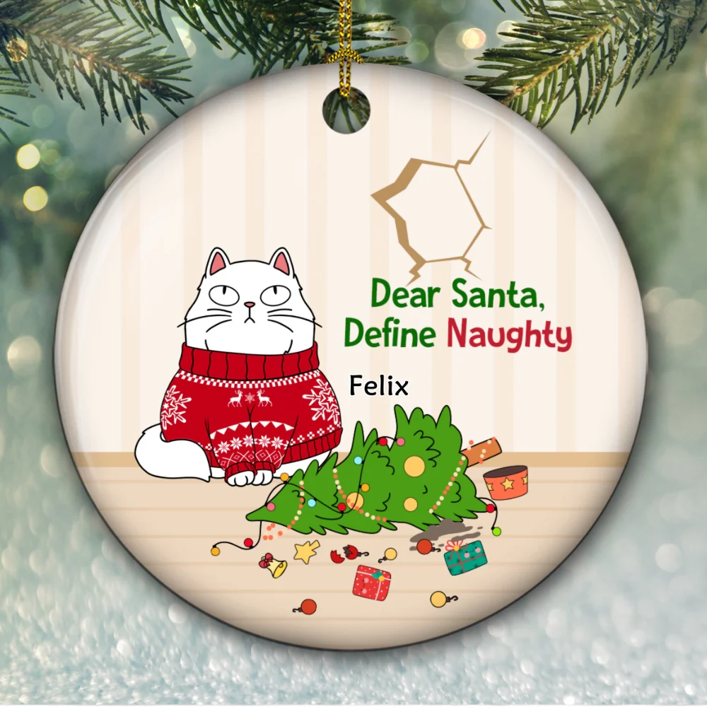 Santa Define Naughty Cats - Personalized Custom Ceramic Ornament - Image 6