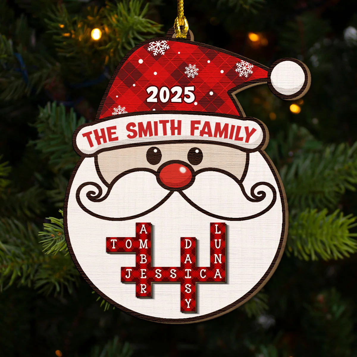 Santa Family Crossword - Personalized Custom 2-layered Wood Ornament - Image 3