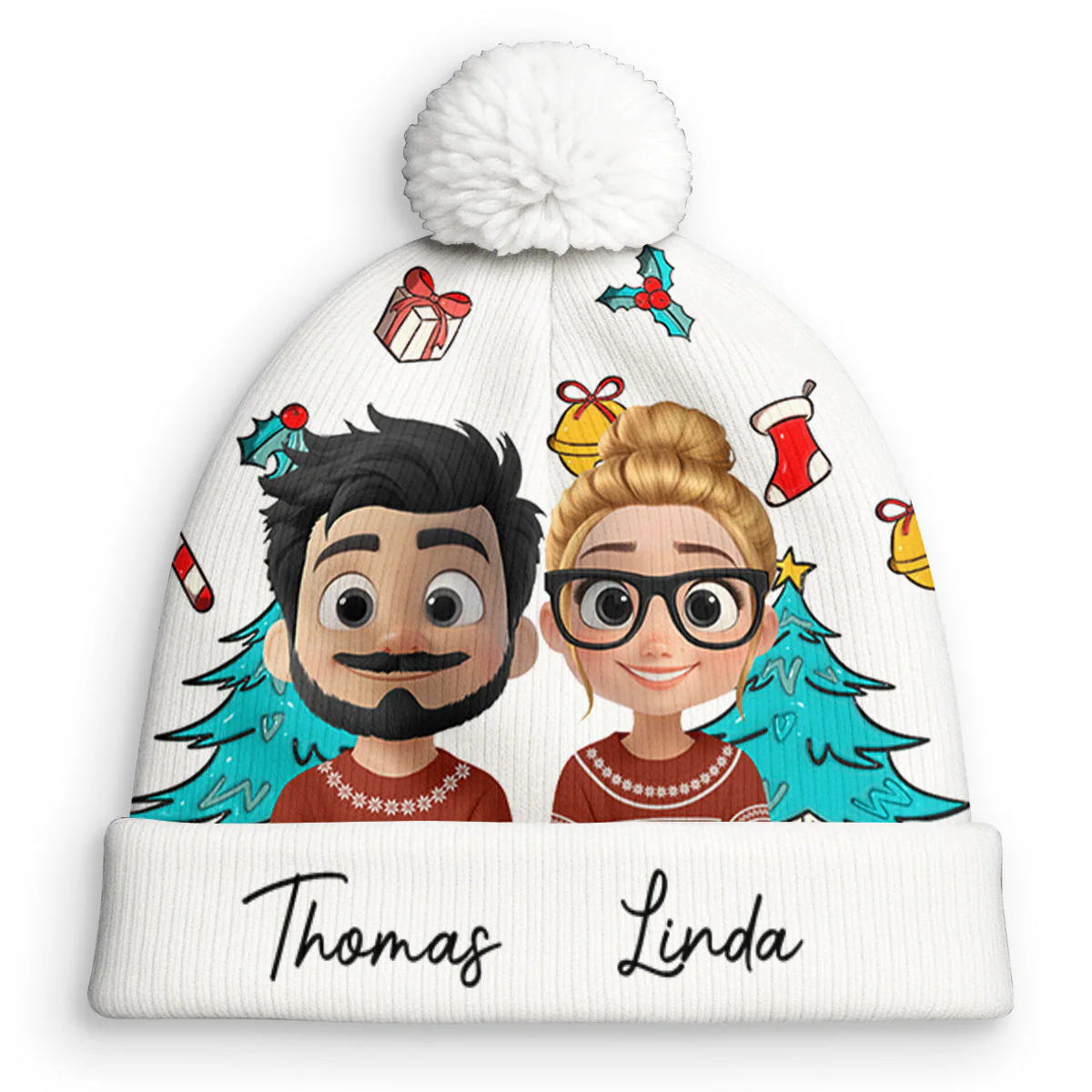 Santa Is Coming To Both Of Us - Personalized Custom Bobble Beanie Hat