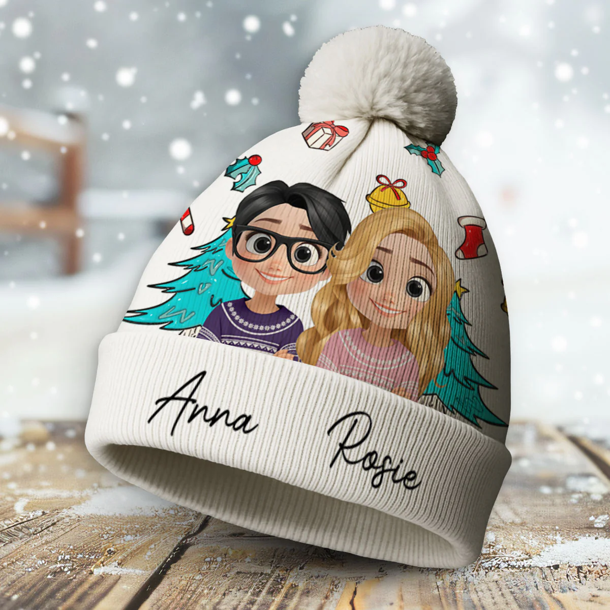 Santa Is Coming To Both Of Us - Personalized Custom Bobble Beanie Hat - Image 2