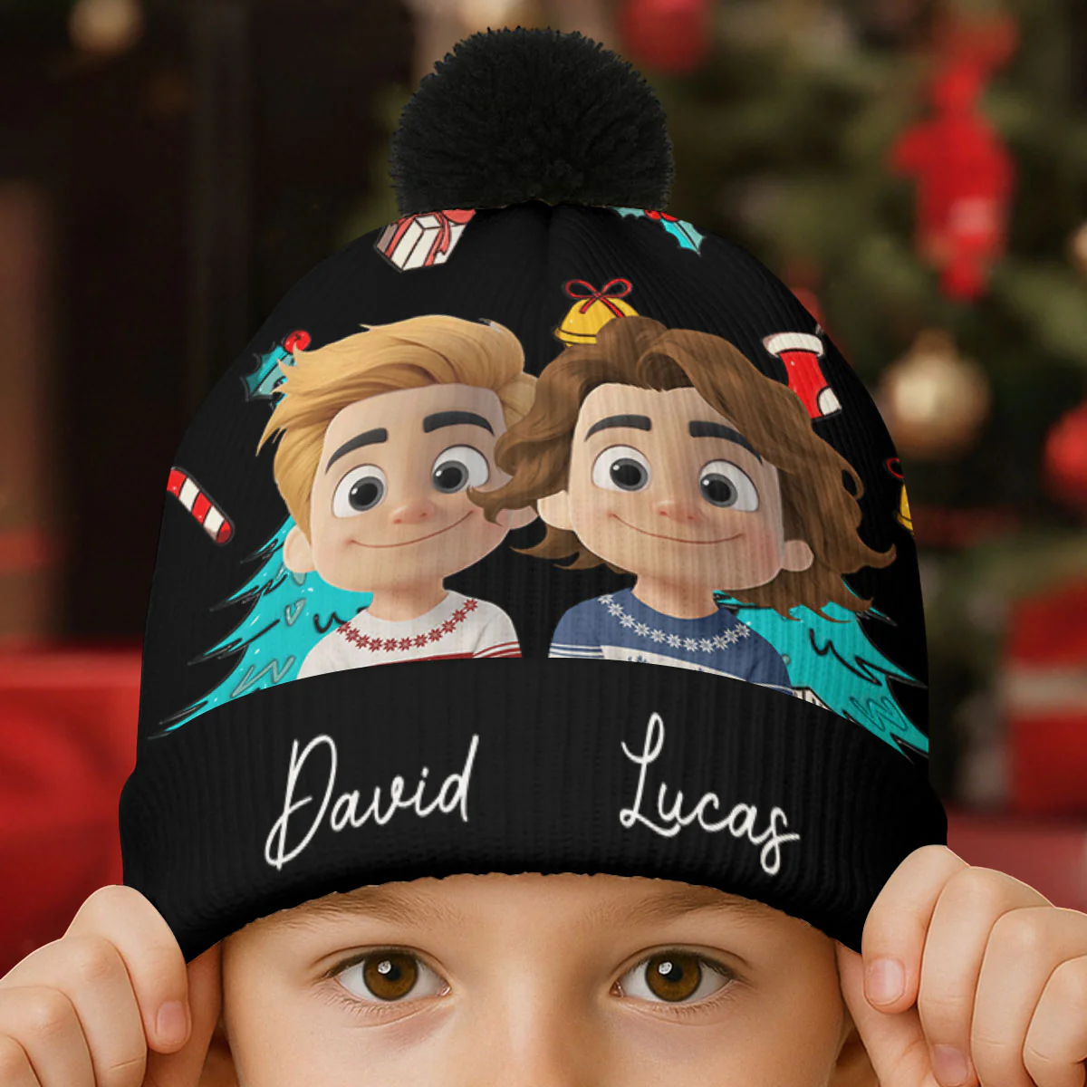 Santa Is Coming To Both Of Us - Personalized Custom Bobble Beanie Hat - Image 3