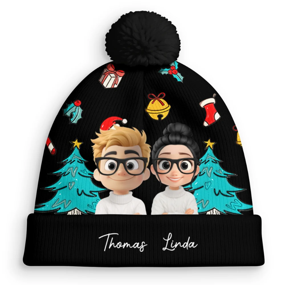 Santa Is Coming To Both Of Us - Personalized Custom Bobble Beanie Hat - Image 6
