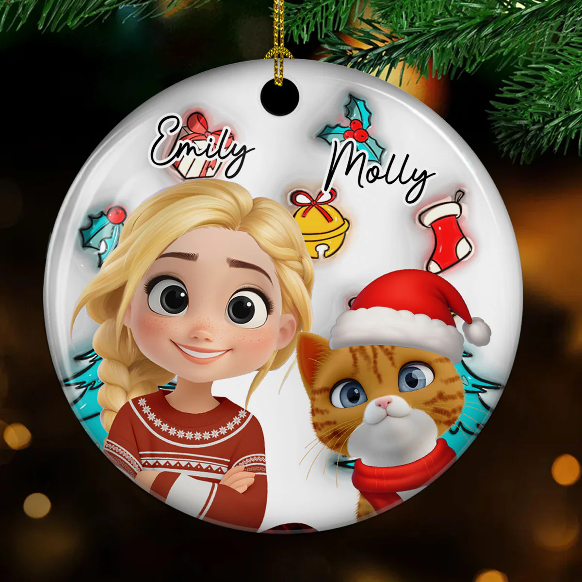Santa Is Coming To Them - Personalized Custom 3D Inflated Effect Ceramic Ornament - Image 2