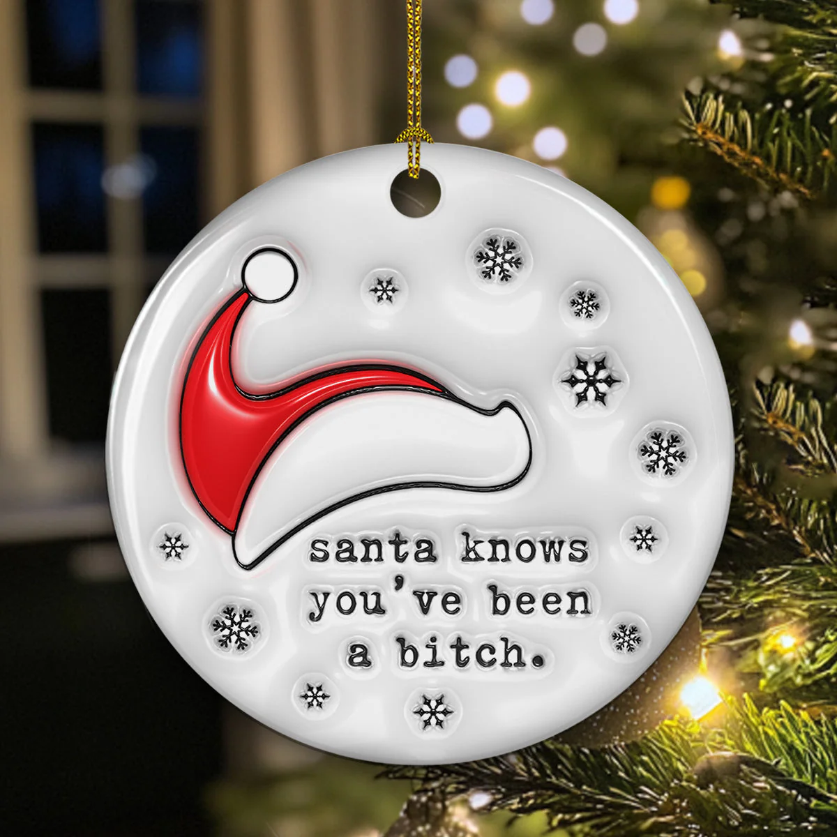 Santa Know You - 3D Inflated Effect Ceramic Ornament - Image 2