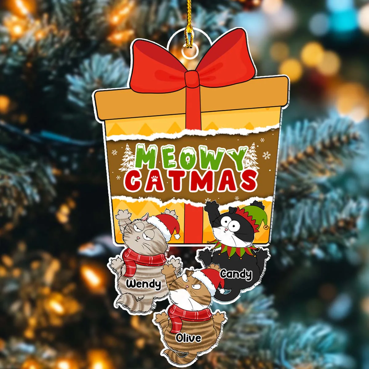 Scratching Cat Christmas - Personalized Custom Acrylic Ornament - Image 4
