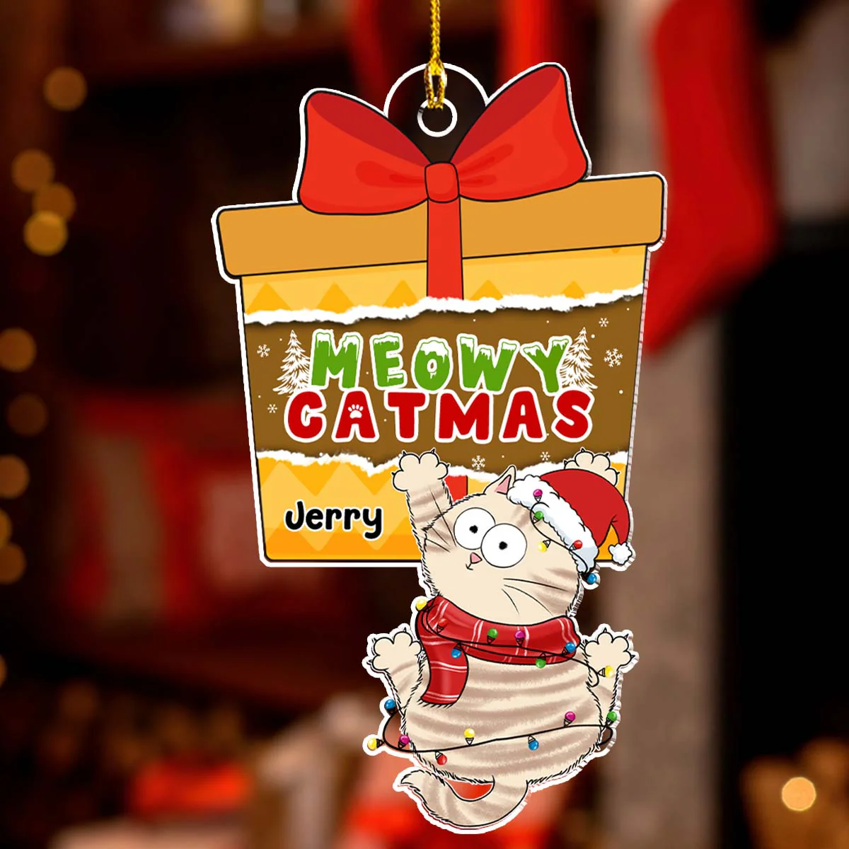 Scratching Cat Christmas - Personalized Custom Acrylic Ornament - Image 5