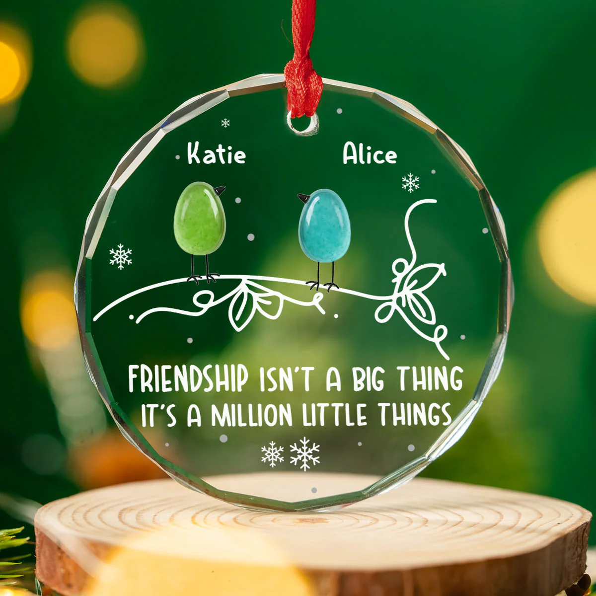 Sea Glass Birds Friendship - Personalized Custom Glass Ornament - Image 4