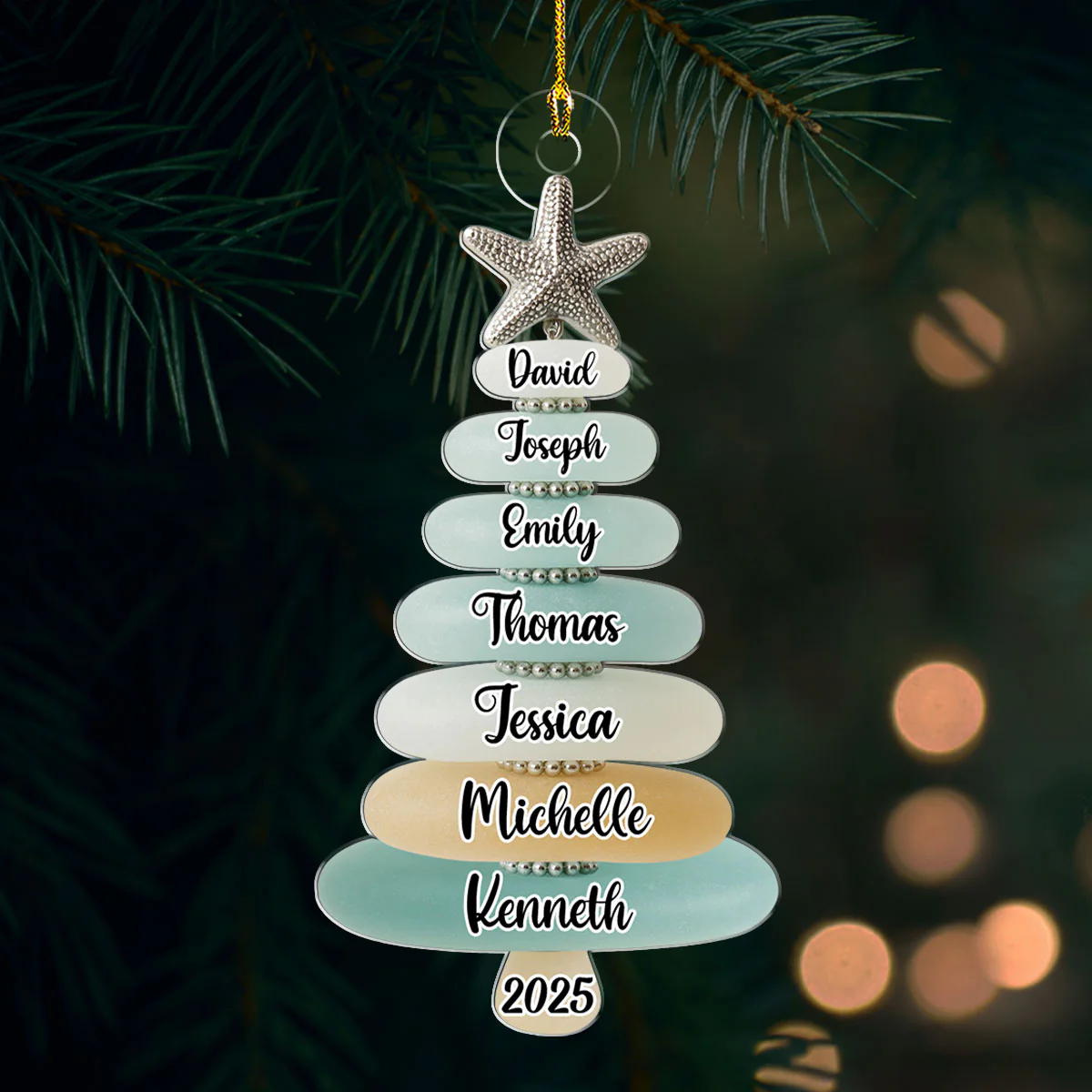 Sea Glass Christmas Tree - Personalized Custom Acrylic Ornament - Image 2