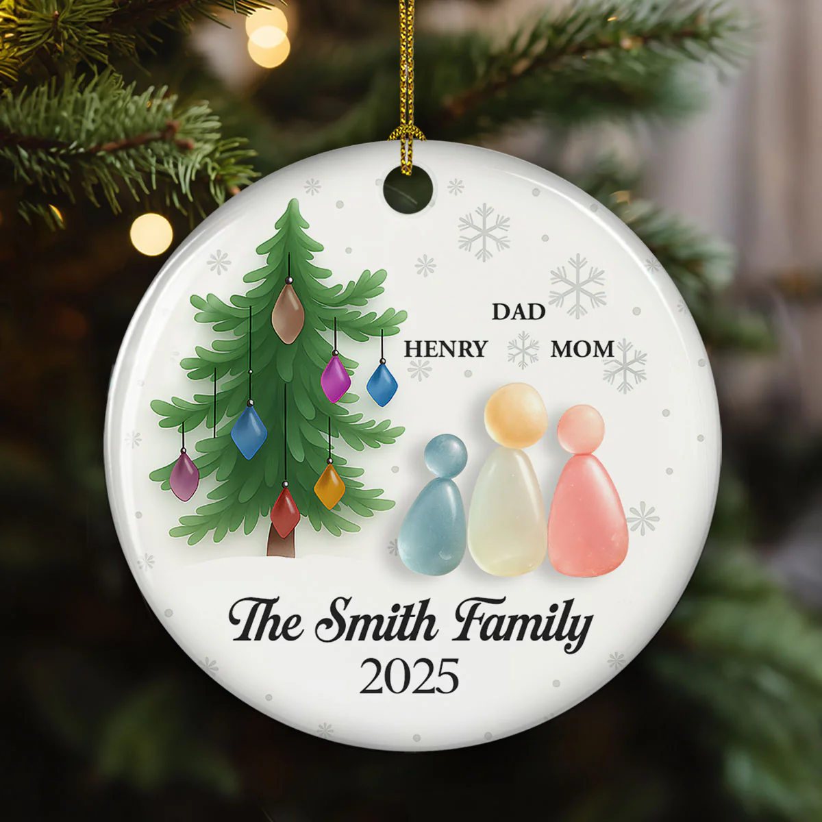 Sea Glass Family - Personalized Custom 3D Effect Ceramic Ornament - Image 2