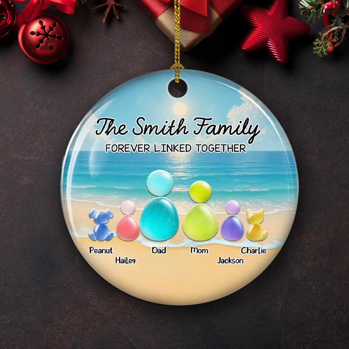Sea Glass Family With Pet - Personalized Custom 3D Inflated Effect Ceramic Ornament - Image 3